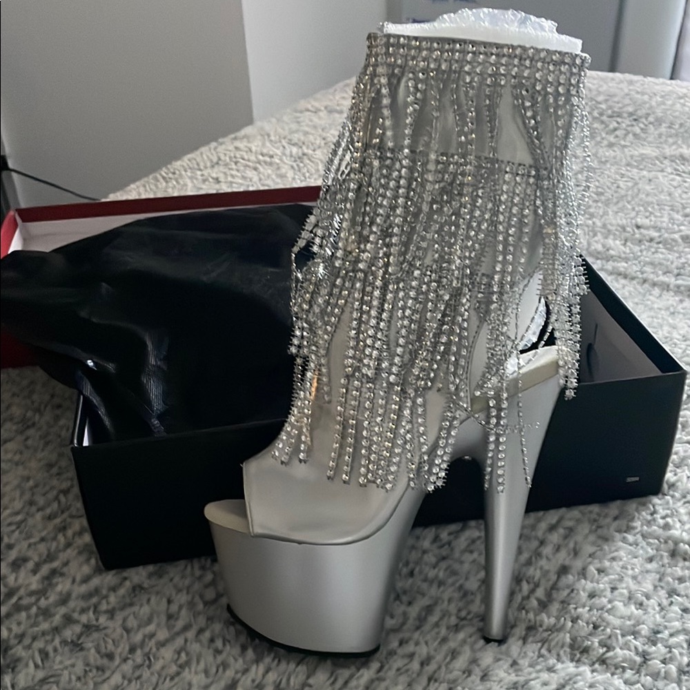 Elegant Silver Platform Heels with Fringe